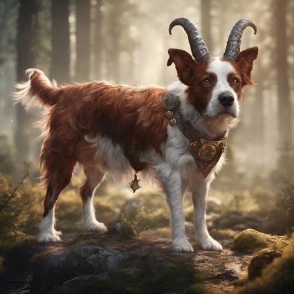 A Brittany with horns A.I. image by NightCafe Creator